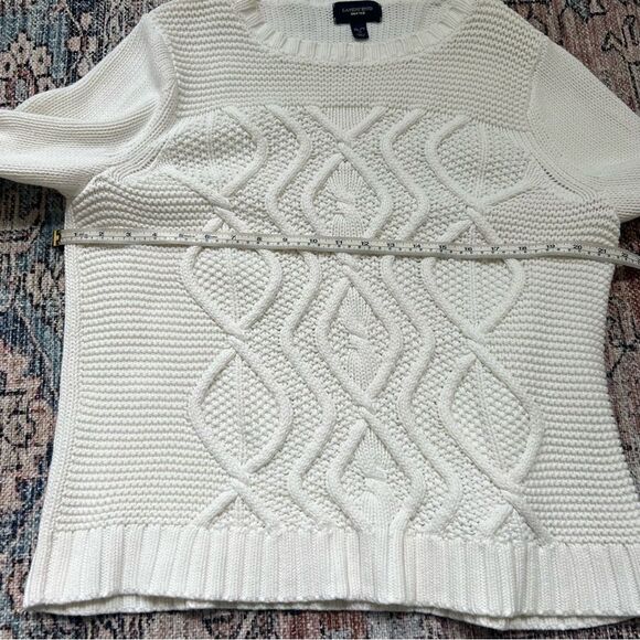 Lands End Drifter Cable Knit Wool Sweater Winter White Ivory Size Extra Large - Picture 5 of 9